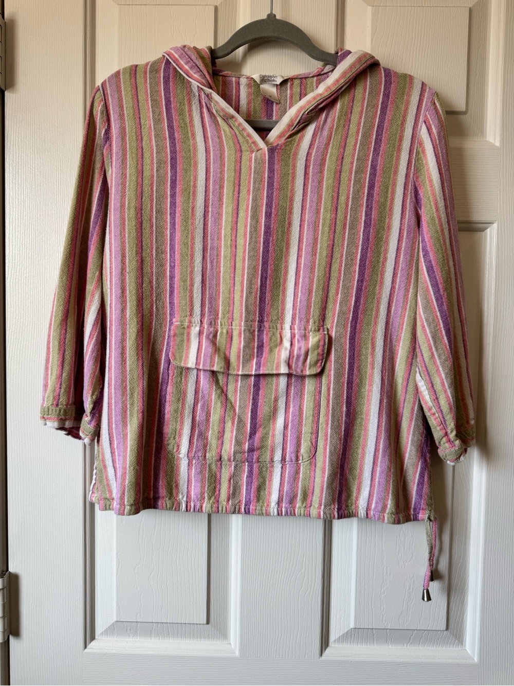 3/$15. Striped Hooded Pullover with Front Pocket - Pink, Green, Cream